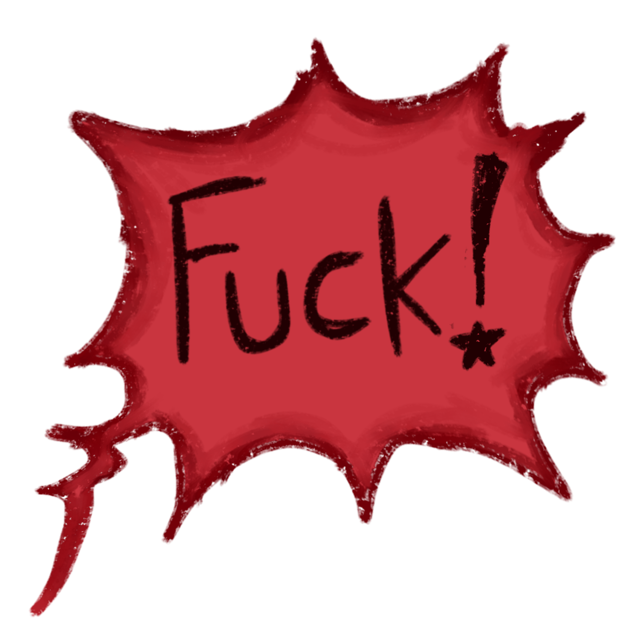 Image ID: the word 'Fuck' with an exclamation point in a red speech bubble.